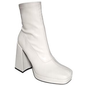 Wild Pair Women Beautee Block Heel Platform Booties Size US 9.5M White Patent